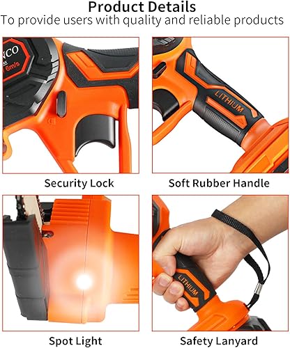 Miniatura 2 de POTENCO Mini motosierra, pequeñas motosierras eléctricas de mano, mini motosierras alimentadas inalámbricas con bloqueo de seguridad y 2 baterías,