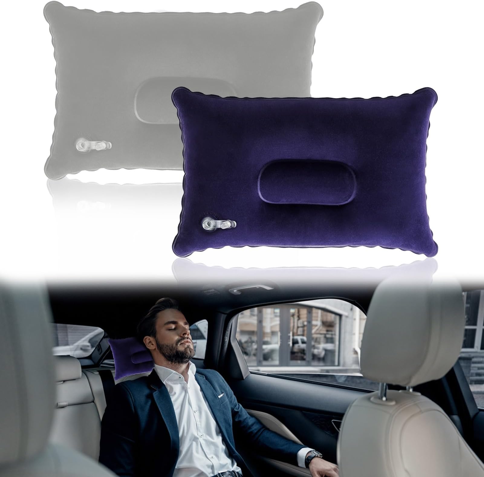 2PCS Inflatable Pillows Blow Up Pillow Travel Inflatable Neck Pillow Ultralight Soft Flocked Surface Camping Gift Portable for Sunbathing Neck Lumbar Support Hiking 32 * 22cm