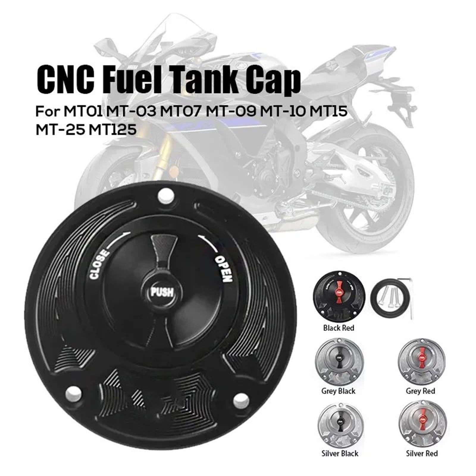 Samochodowe korki wlewu oleju CNC aluminiowa bezkluczykowa pokrywa zbiornika paliwa pasująca do Yamaha MT 01 MT03 MT07 MT09 MT10 MT 15 MT25 MT125(Grey Black)