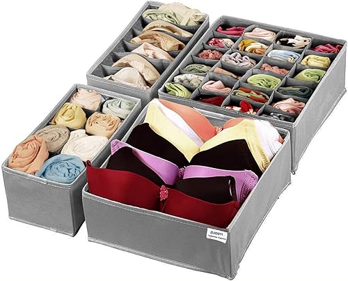 ZUIDSYI Paquete de 4 separadores organizadores de cajones de ropa interior plegables de tela para ropa brasieres lencería calcetines ropa interior