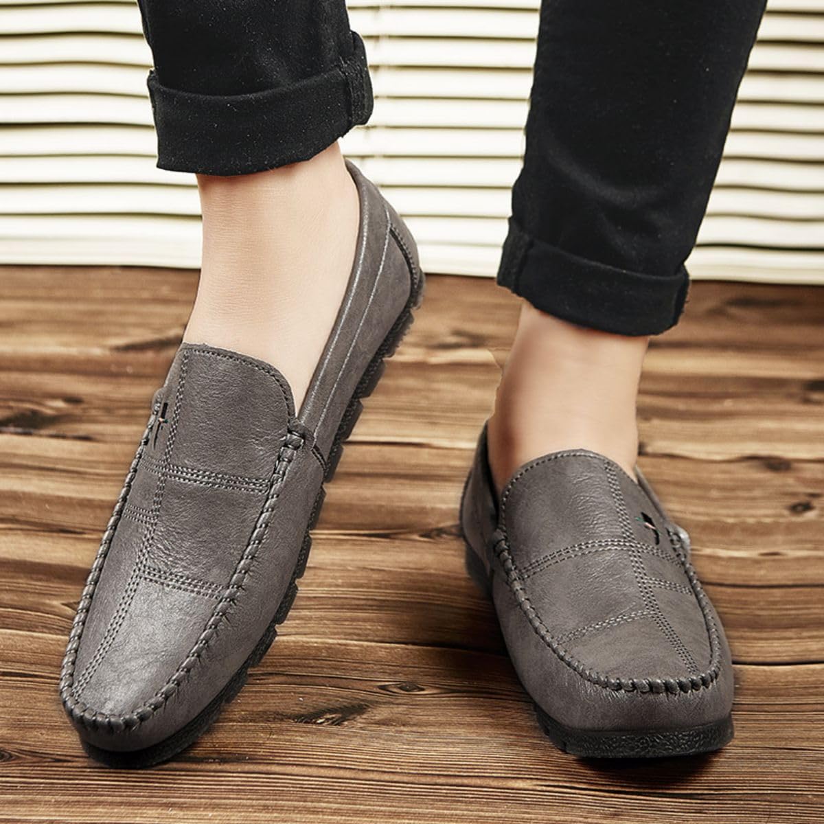 Mocasines de Moda para Hombre Slippers Elegante Hebilla Low Top Shoes Cómodo Suede Driving Shoes
