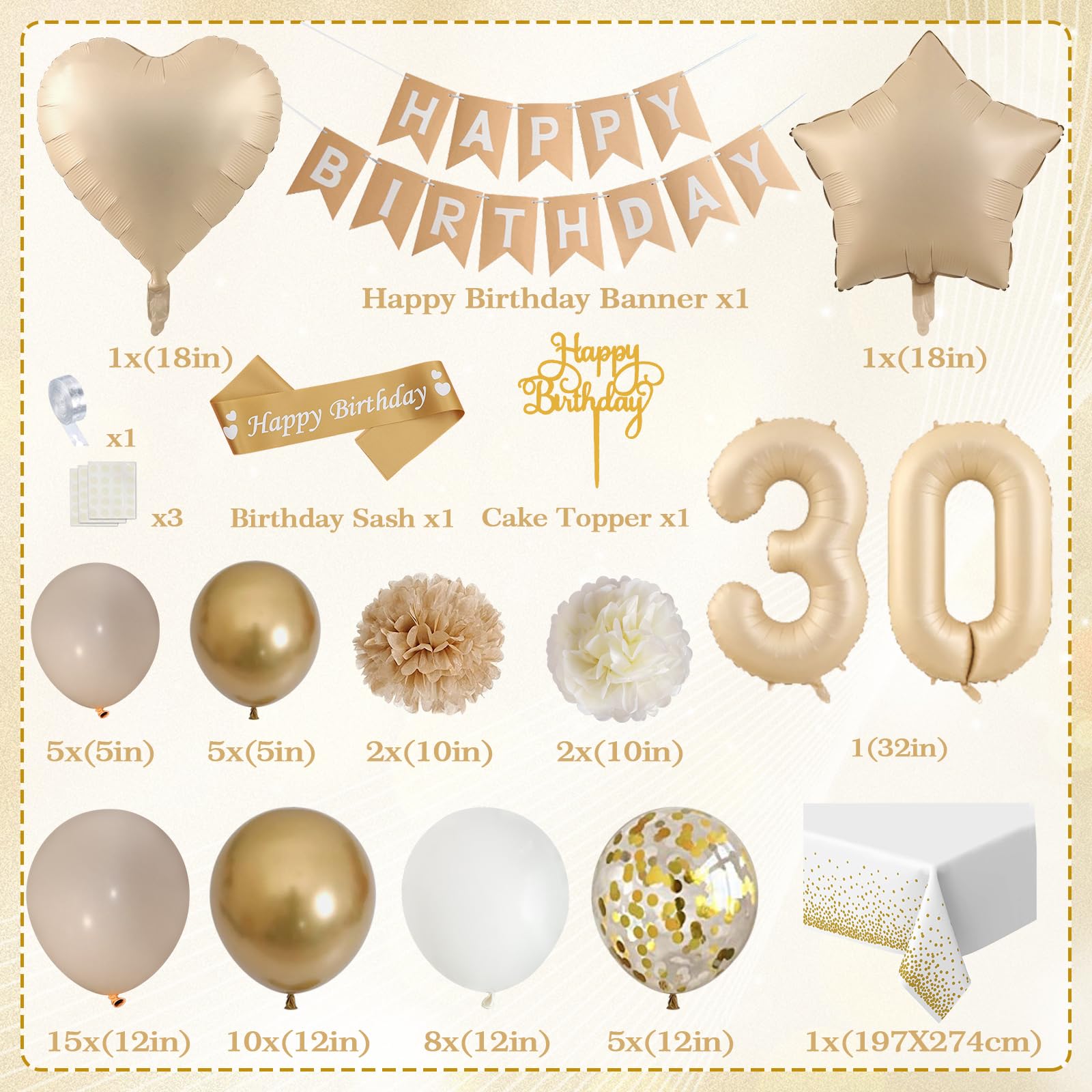 Globos 30 Cumpleaños Mujer, 30 Años Decoracion Cumpleaños, Decoracion 30 Cumpleaños Globes Beige con Pancarta Feliz Manteles para 30 Años Decoración de Fiesta de Cumpleaños Mujer — view 2