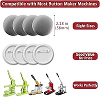 Vista 3 de 200 juegos de suministros para máquina de botones, partes de botón de 58 mm / 2.28 pulgadas, aproximadamente 2.25 pulgadas de partes en blanco