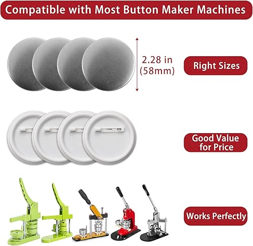Miniatura 3 de 200 juegos de suministros para hacer botones, suministros de botones de piezas de botón de 2.28 pulgadas2.283 in, aproximadamente 2.25 pulgadas,