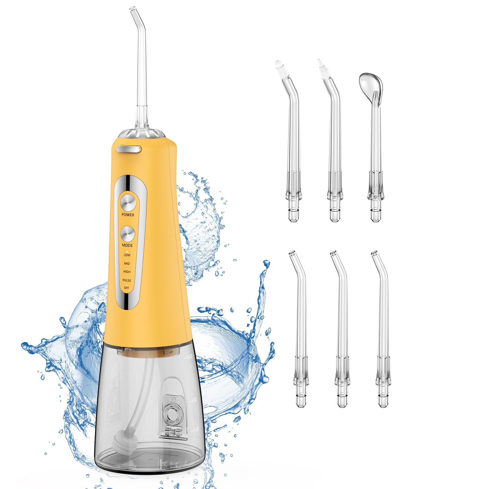 Water Flosser 300ML Water Pulse flossers-5 Modes 6 Replaceable Jet Tips for Teeth Cleaning and Flossing Rechargeable Orange
