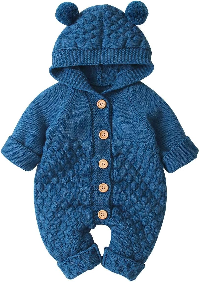 DovFanny Newborn Baby Knitted Sweater Romper Jumpsuit Girls Boys Baby Clothes Unisex Long Sleeve Bodysuit Snowsuit