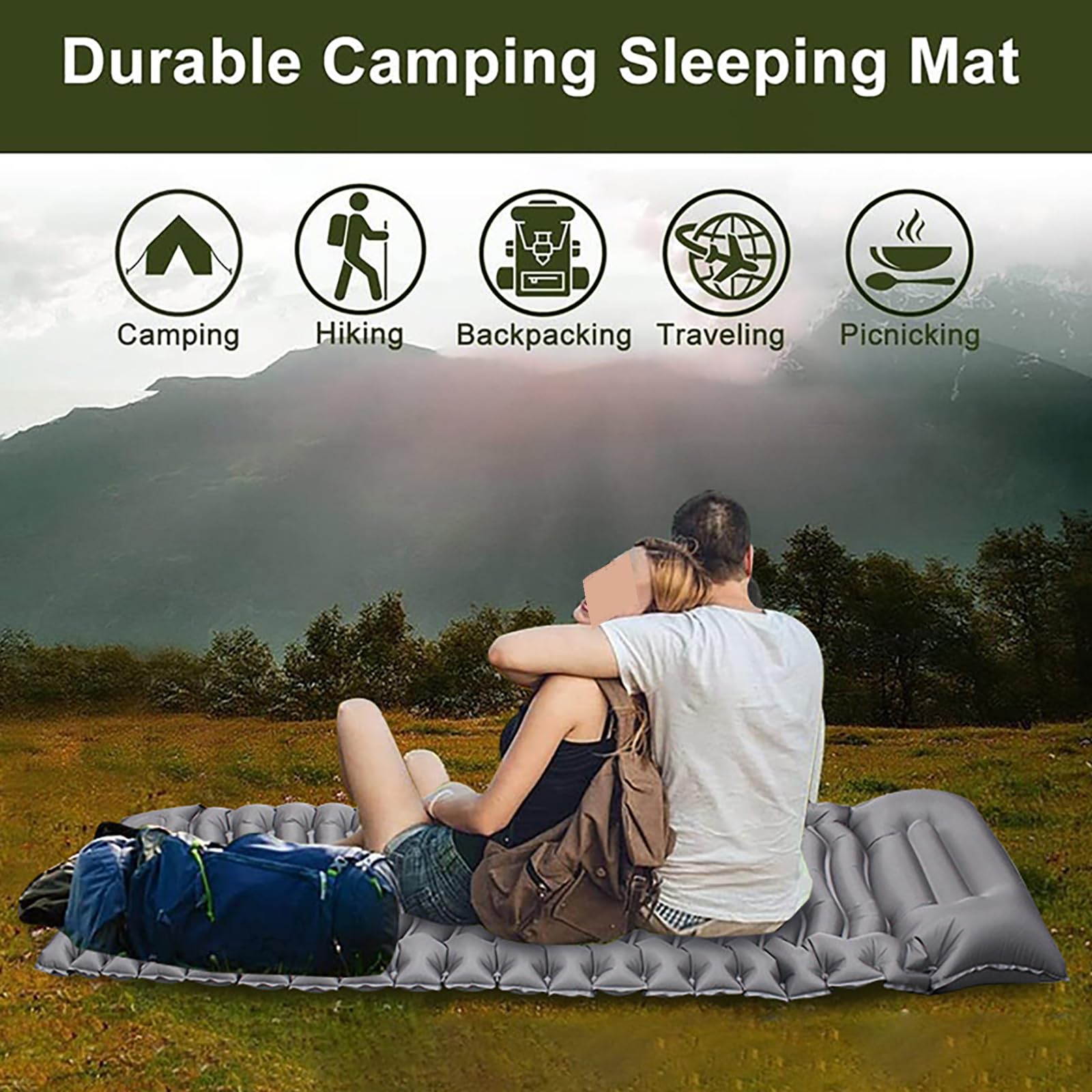 Colchoneta Doble De Camping Autoinflable Extra Gruesa con Almohadas Integradas Y Bomba De Pie Integrada, Colchoneta Inflable Portátil para Senderismo Viajes Y Festivales