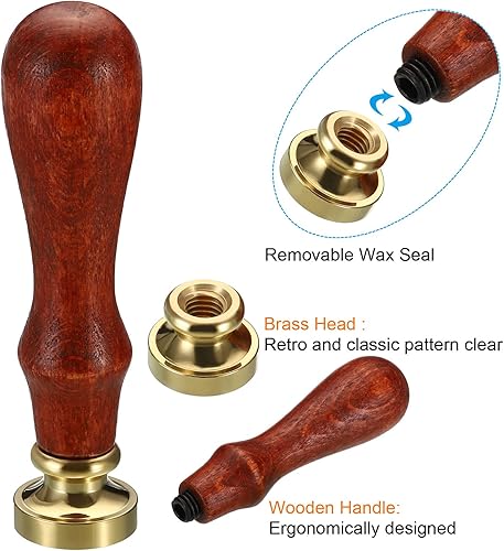 Miniatura 3 de PATIKIL Sello redondo de cera en blanco de 0.787 in, cabeza de latón extraíble sin tallar mango de madera retro para invitación de sobre, embalaje