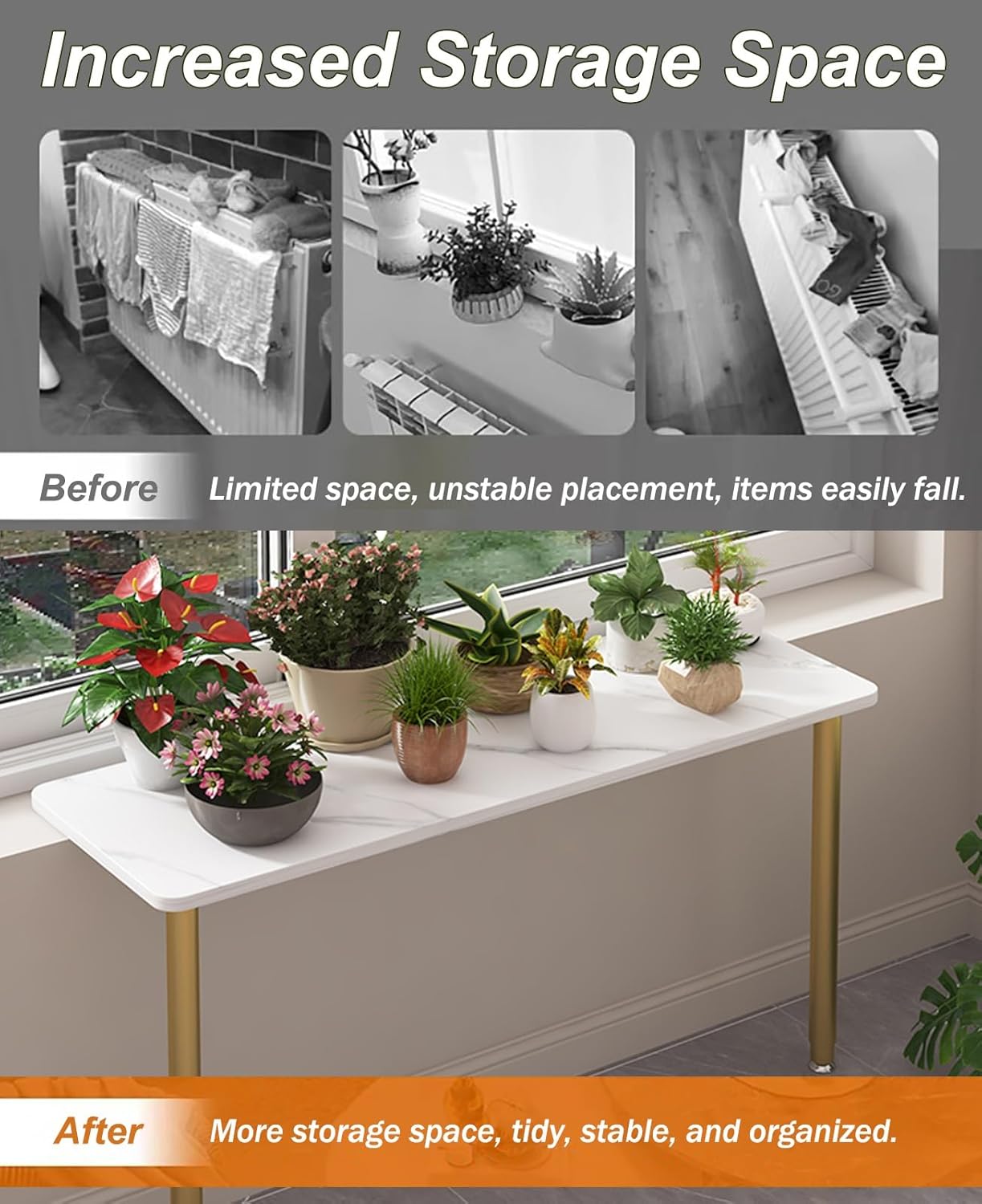 Adjustable Window Sill Plant Shelf & Cat Perch, Kitchen Ledge Extender, Sunbathing Extension Board (Beige, 85x25cm) - Perfect for Indoor Plants & Pets