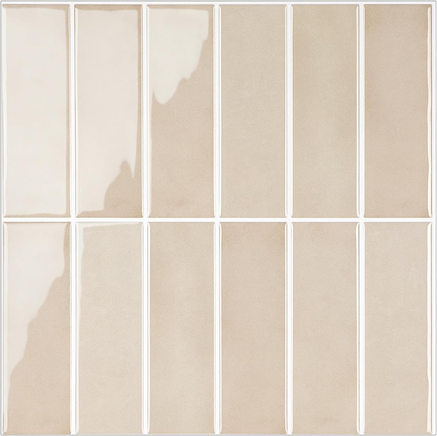 Alwayspon 30.5 x 30.5 cm x 10 Pieces, Cream 3D Vinyl Tiles, Self Adhesive Wall Tile Stickers Peel and Stick Subway Tiles for Kitchen, Bathroom, Wall