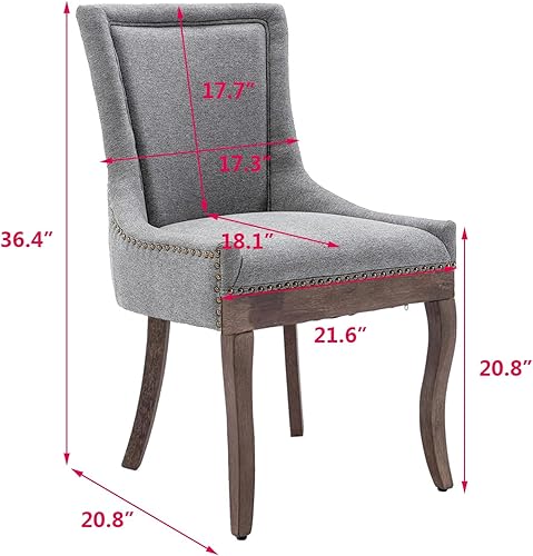 Miniatura 3 de Aoowow Juego de 2 sillas laterales tapizadas vintage de tela, sillas de madera maciza para cocina, comedor con cabezas de clavo, patas de madera