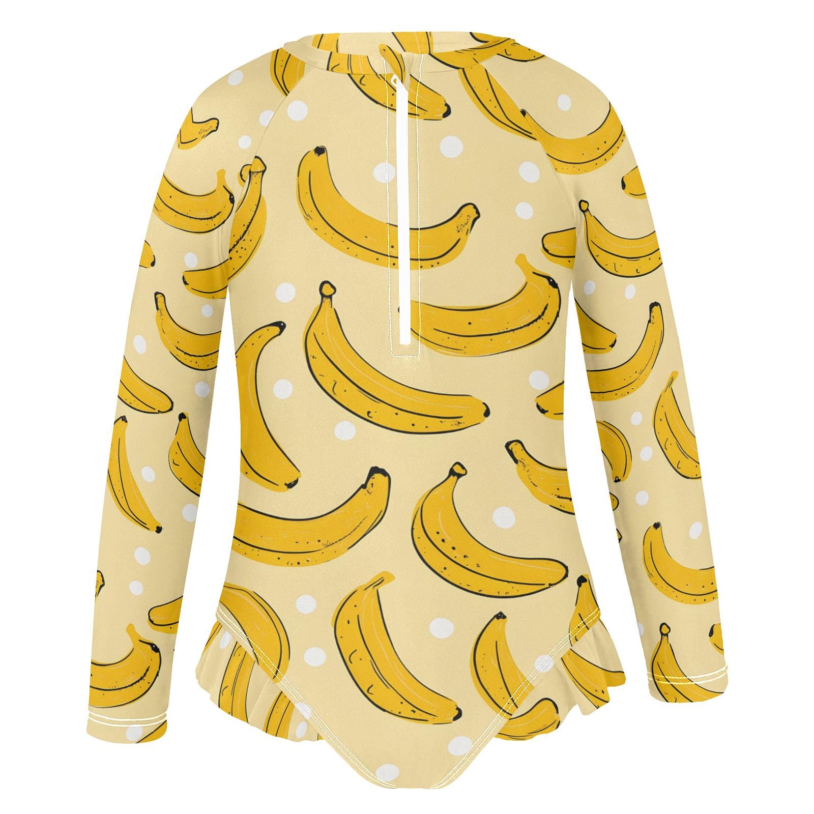 ALAZA Swimsuit for Girls Long Sleeve Rashguard Bathing Suit Yellow Bananas Dots Quick Dry 4T