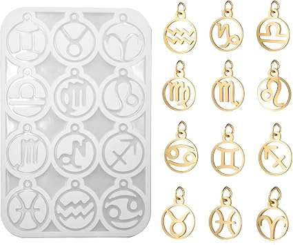 12 Constellation Silicone Resin Molds, 12 Zodiac Signs for DIY Jewelry Making, Compatible with Epoxy and UV Resin, Constellation Molds for Necklaces, Keychains, Pendant and Astrological Crafts
