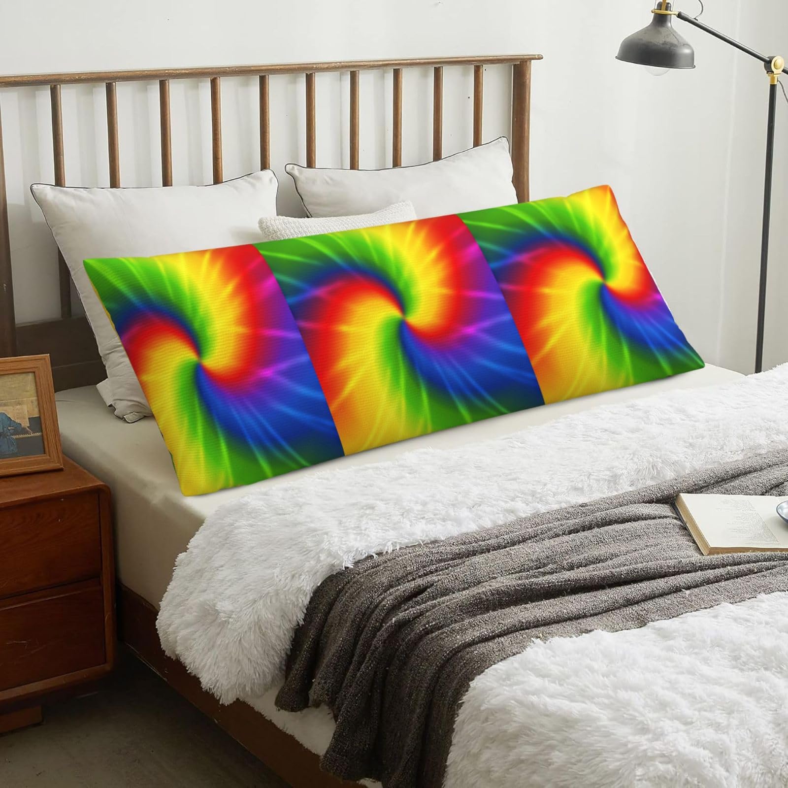 Tie Dye Rainbow, Body Pillow Cover with Zipper,Long Body Pillowcase 20 x 60 in