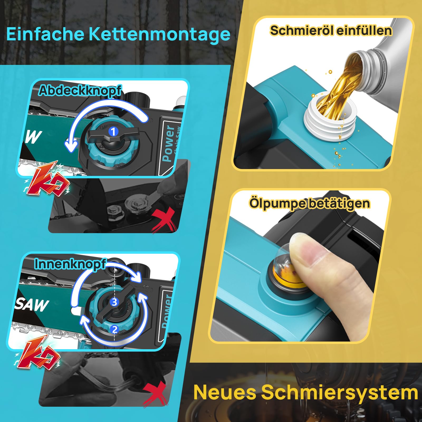 Mini Kettensäge mit Akku 8000mAh, Akku kettensäge 6 Zoll Bürstenlose, Astsäge Akku mit Automatischer Öler, 2 Akku 4000mAh, Handkettensäge Akku Säge Kompatibel mit Makita 18V Akku für Holzschneidenz