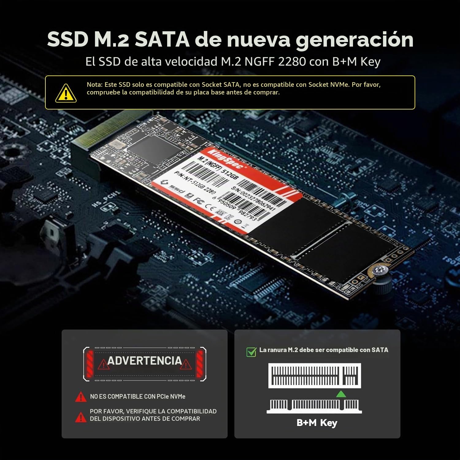Kingspec SSD 1TB, M.2 SATA 2280 SSD - 3D NAND Flash, Unidad de