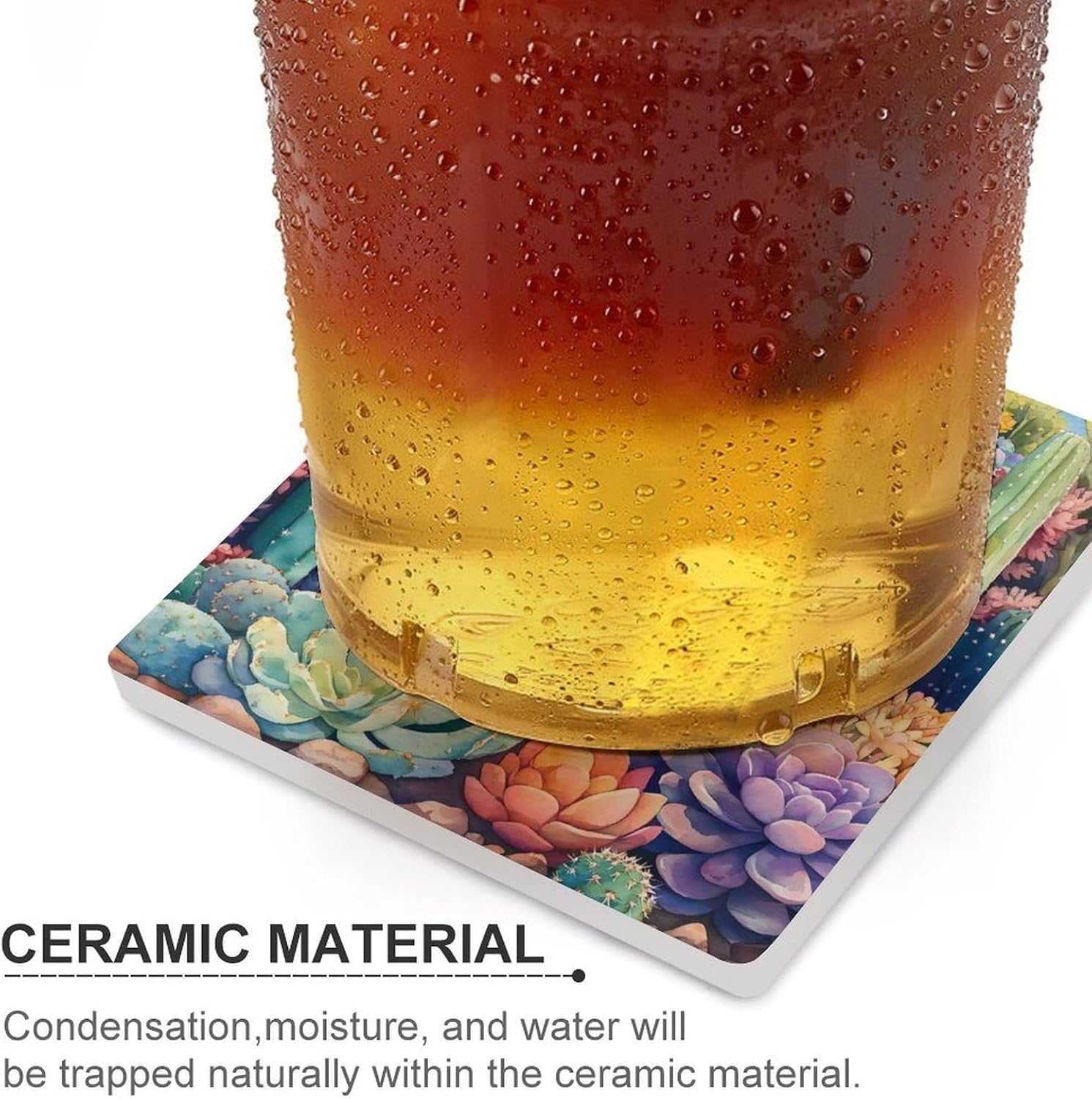 Cactus Ceramic Coasters Square Drinks Coaster Coffee Table Decor Table Coaster for Home Bar