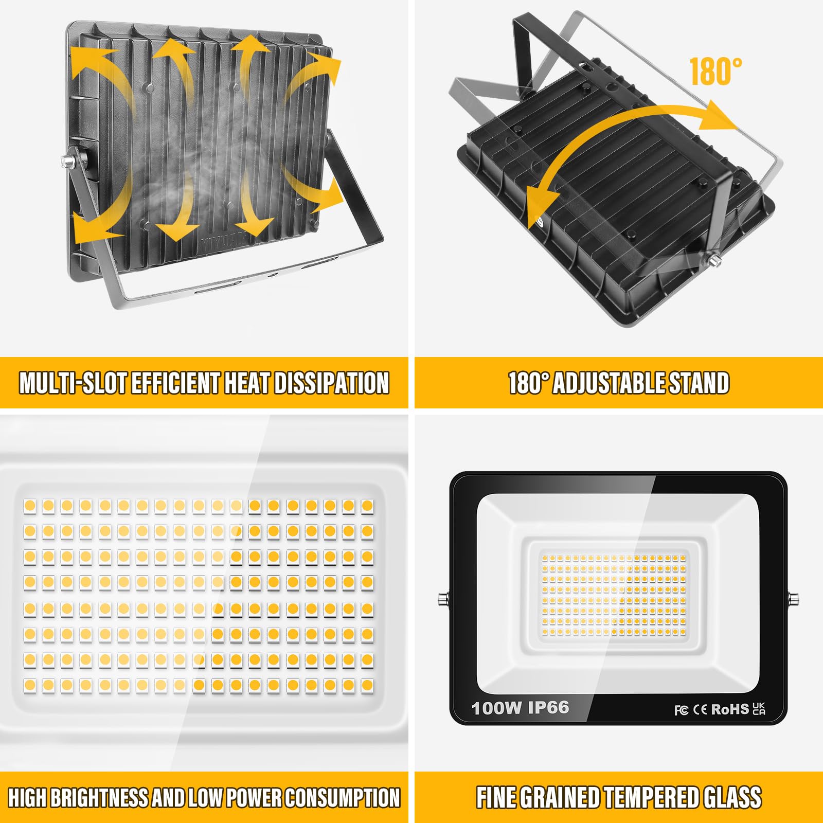 RIGIDON 100W LED Flood Light with 1M Cable UK Plug - Image 2