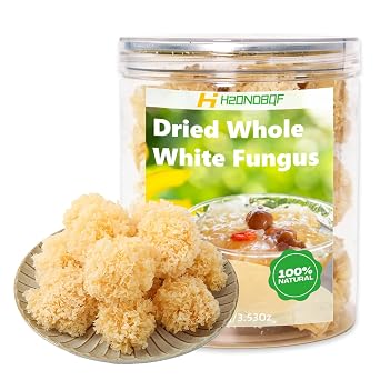 Whole White Wood Ear Mushroom, 100g/3.53oz Dried White Snow Fungus Mushroom, No Additive Rootless Gluten-Free Tremella Fuciformis Wood-Grown Mushroom, for Cooking Tremella Fuciformis Mushroom Soup.