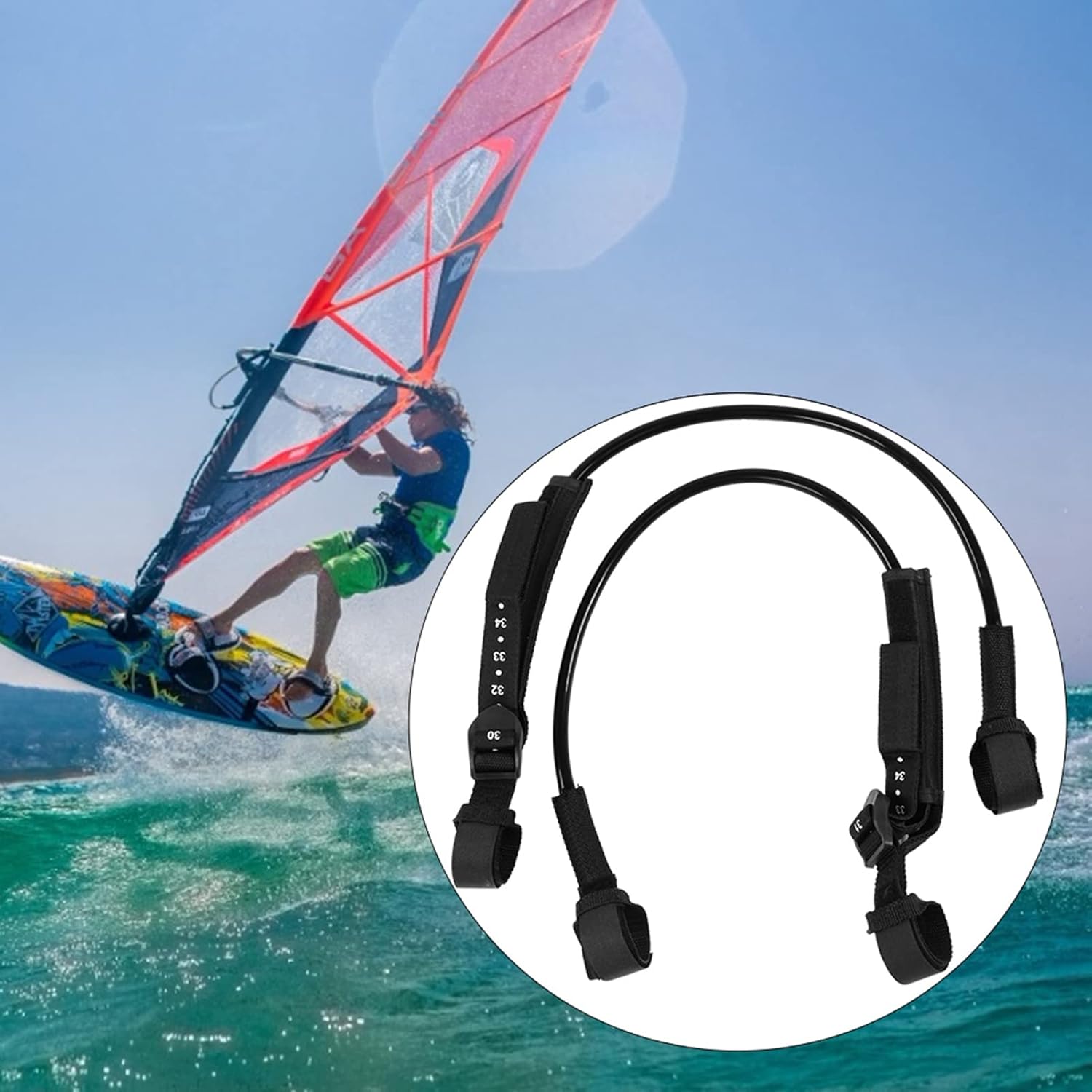 flexman 2Pcs Surfing Leash String, Adjustable TPU Secure Windsurfing Harness Lines, Windsurfing Equipment Leash Surfboard Surfing Accessory