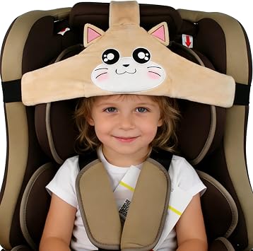 Baby Child Car Seat Head Support, Car Safe and Cozy Sleep Positioner, Adjustable Safety Seat Fastening Belt, Safety Belt Protector Headrest Neck Support for Children BabyBrown