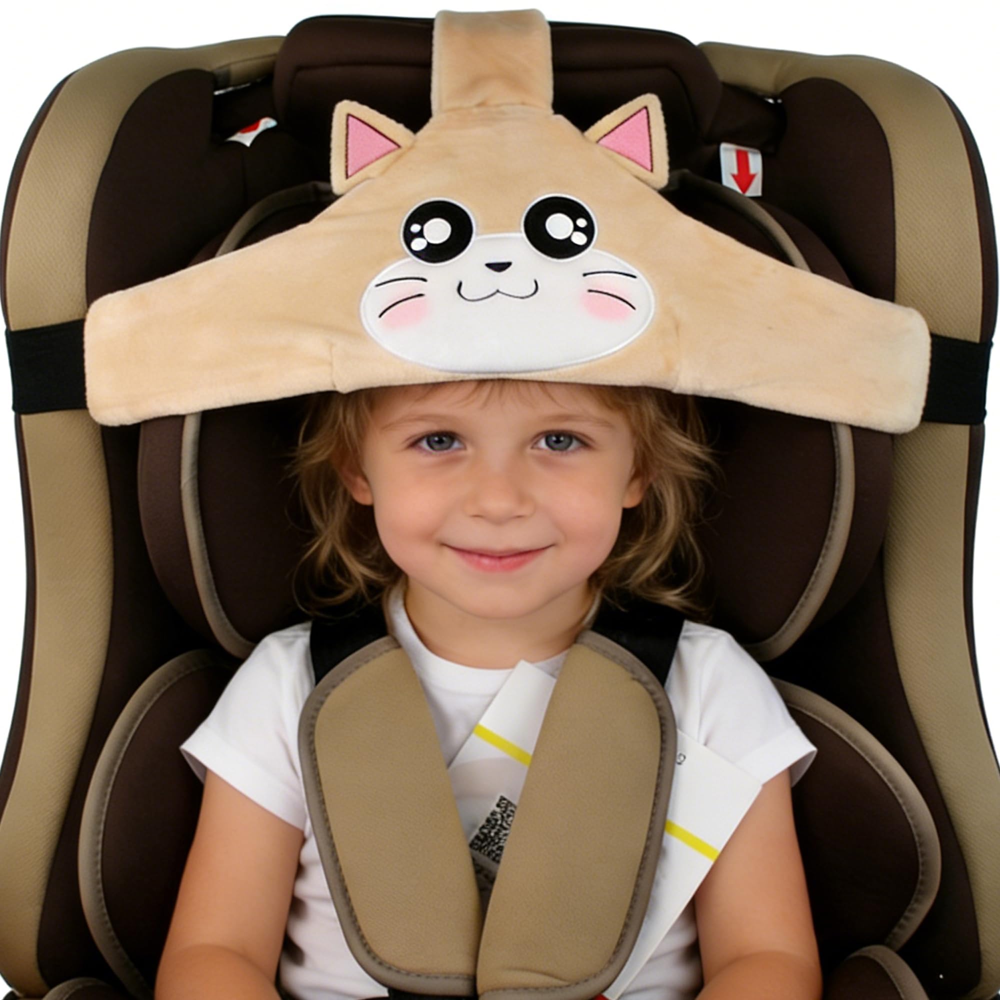 Soporte de cabeza de asiento de coche de bebé niño, posicionador de sueño seguro y acogedor de coche, cinturón de sujeción de asiento de seguridad ajustable, cinturón de seguridad (Marrón)