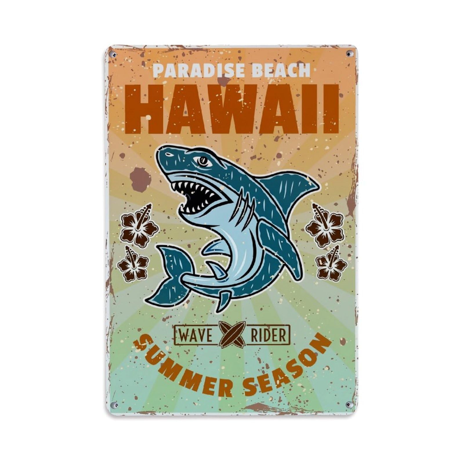 Jdyaojiesheng Vintage Shark Wave Rider Summer Hawaii Tin Sign Retro Metal Wall Decor Metal Poster, Home Bar Garage Farmhouse Cafe Wall Art Decoration 8X12inches