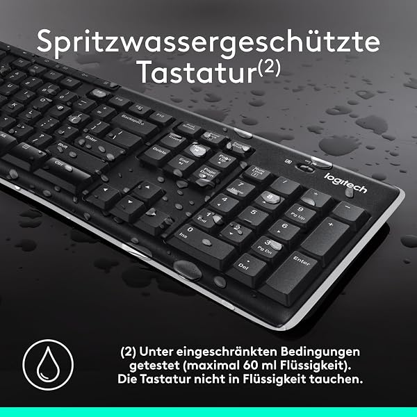 Logitech K270 Kabellose Tastatur für Windows, 2,4 GHz kabellos, Standardgröße, Nummernblock, 8 Sondertasten, 2 Jahre Batterielaufzeit, Kompatibel mit PC, Laptop, Deutsches QWERTZ-Layout - Schwarz - 5