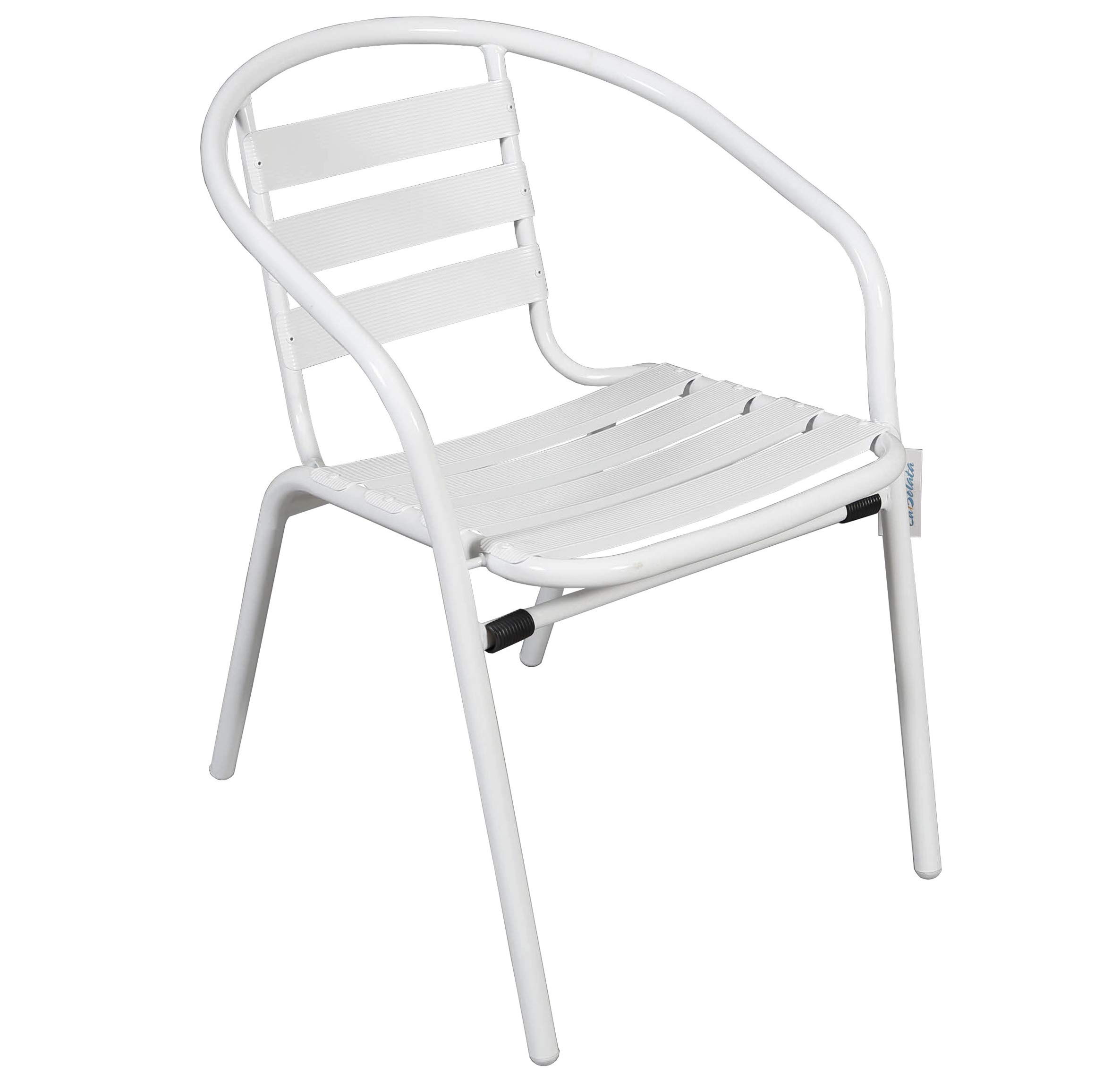 thesecrethome.es Silla de Aluminio con Reposabrazos para Jardín - Silla Apilable - Asiento de Exterior Ideal para Balcón, Terraza y Jardín - Alto: 73 cm x Largo: 57 cm x Profundo: 54 cm - Blanco