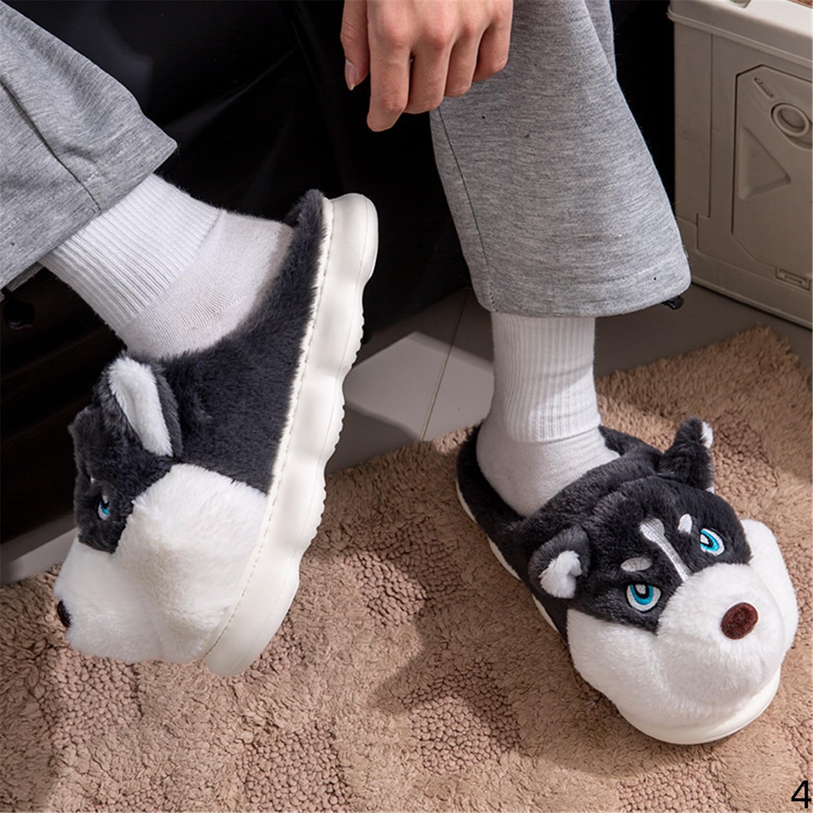 Pantofole Donna In Cotone Per La Casa Husky Da Uomo Invernali Calde Interni Con Tacco Coperto