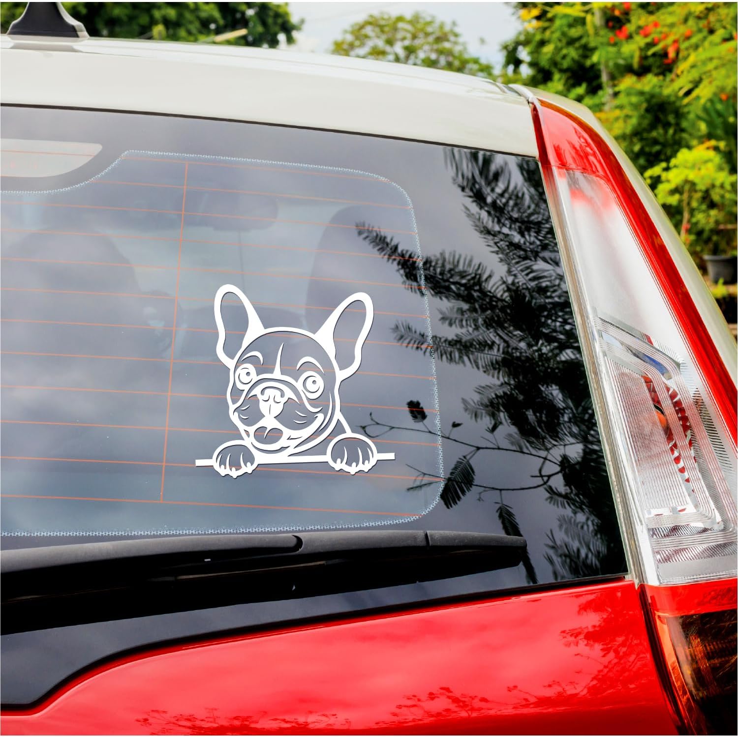 2 Pcs - No Background - Waterproof Car Sticker Decal of Peeking French Bulldog Wall Art for Dog Lovers Home Decor Cute Animal Illustration (White, 5.7'' x 5.6'') |K18193WH image 3