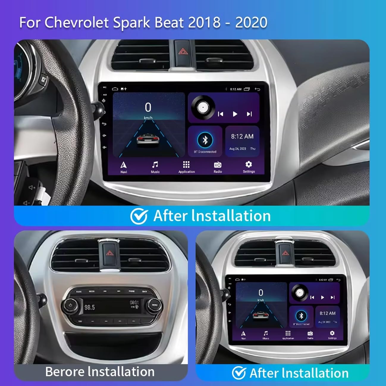 Wyświetlacz Carplay dla Chevrolet Spark Beat 2018-2020 Mirror Link, Asystent Głosowy, Rzeczywistym, Ekran Dotykowy, Bluetooth, Sterowanie Głosowe, 8 Rdzeń 8G+256G