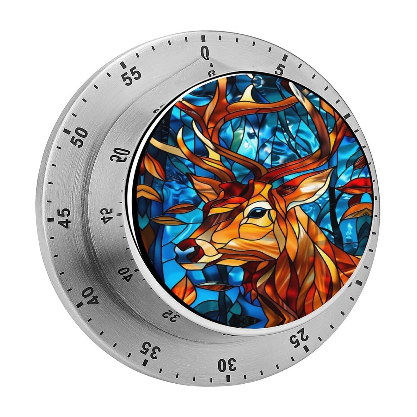 Stained Glass Deer Head 60 Minute Wind Up Timer,Visual Mechanical Magnetic Timer with Loud Alarm for Kitchen