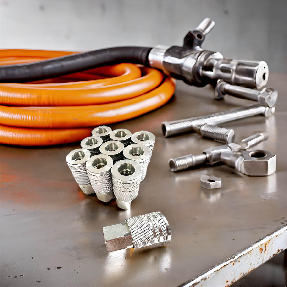 SANFU Acoplador industrial hembra de acero de 1/4 pulgadas, accesorios de manguera de aire, roscas hembra de 1/4 pulgadas, conector rápido, acoplador de aire con caja de almacenamiento, paquete de 10