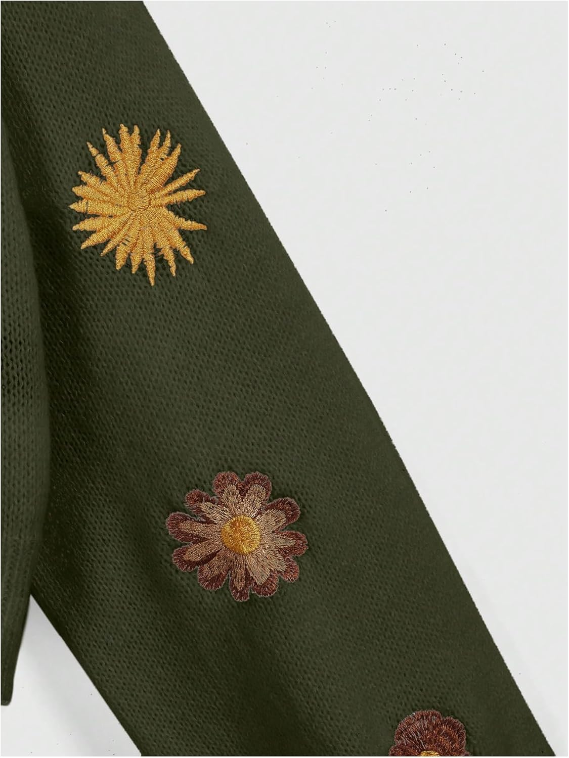 GORGLITTER Women's V Neck Floral Embroidered Cardigan Sweaters Lantern Sleeve Button Down Cropped Cardigan - Image 4