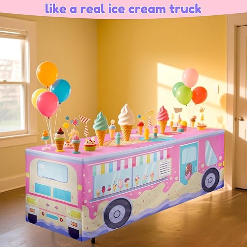 Miniatura 4 de Mantel de fiesta de helado de 6 pies, decoración de fiesta de cumpleaños de helado para baby shower, suministros de fiesta temática de donas