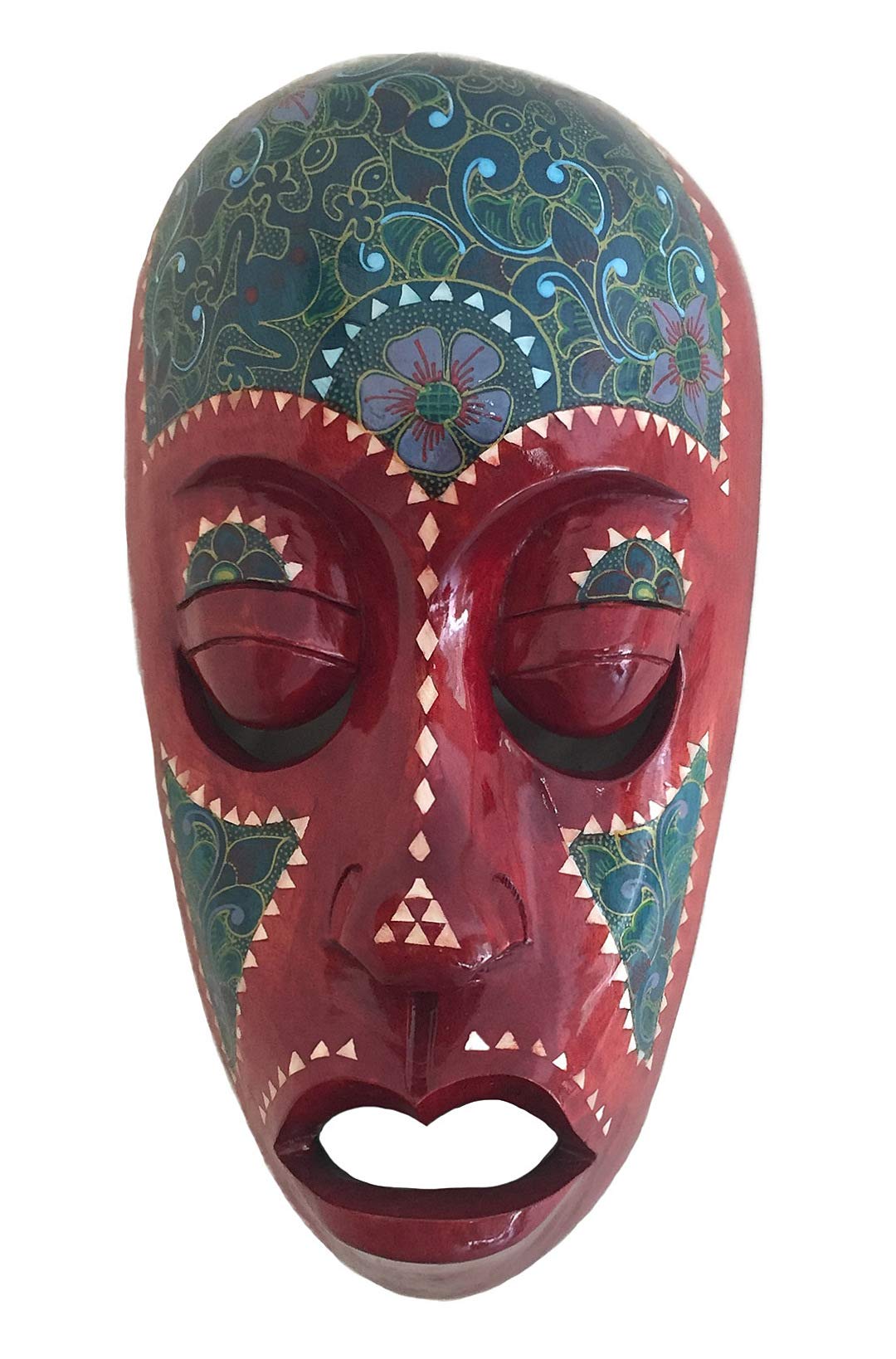 OMA African Mask Wall Decor Wood Carved LUCKY IN LOVE Tribal Mask With Mother Of Pearl - Collector's Item (Medium)