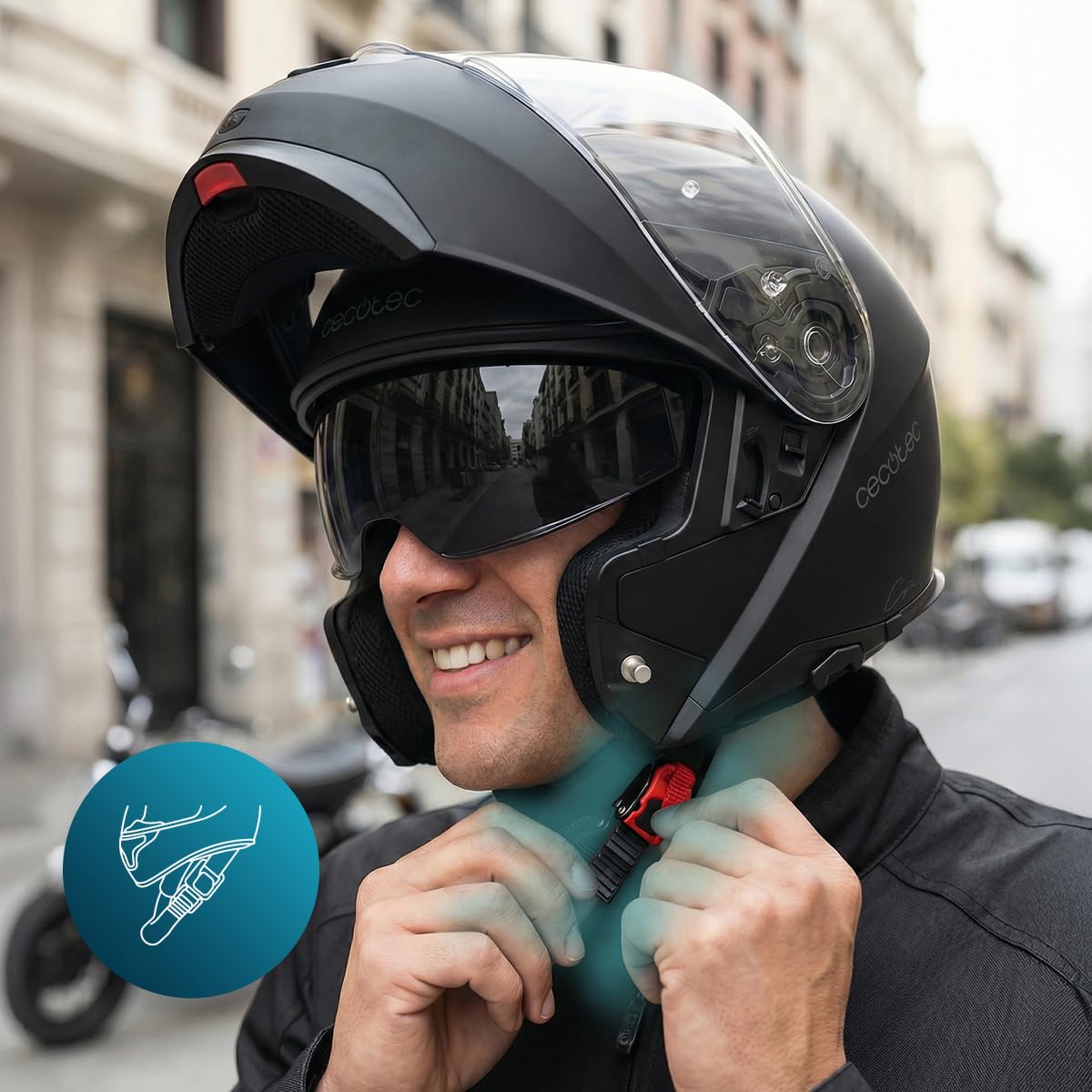 Cecotec Casco Moto Modular con Visera FlexShield S. Homologación ECE 22.06, Doble Certificación P/J, Resina Termoplástica, Visor Antiarañazos, Visor Solar Ajustable, Interior Desmontable y Lavable