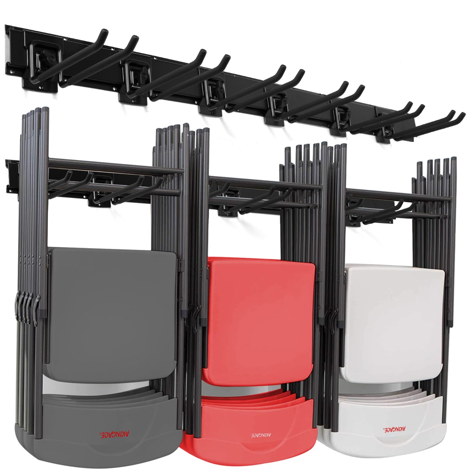 Clamping Garage Wall Organizers, 48inch Wall Mount Folding Chair Rack, Heavy Duty Garage Tool Organization, Shovel Hangers Yard Tool Hook, Hold Up to 420lbs (48Inch Black)