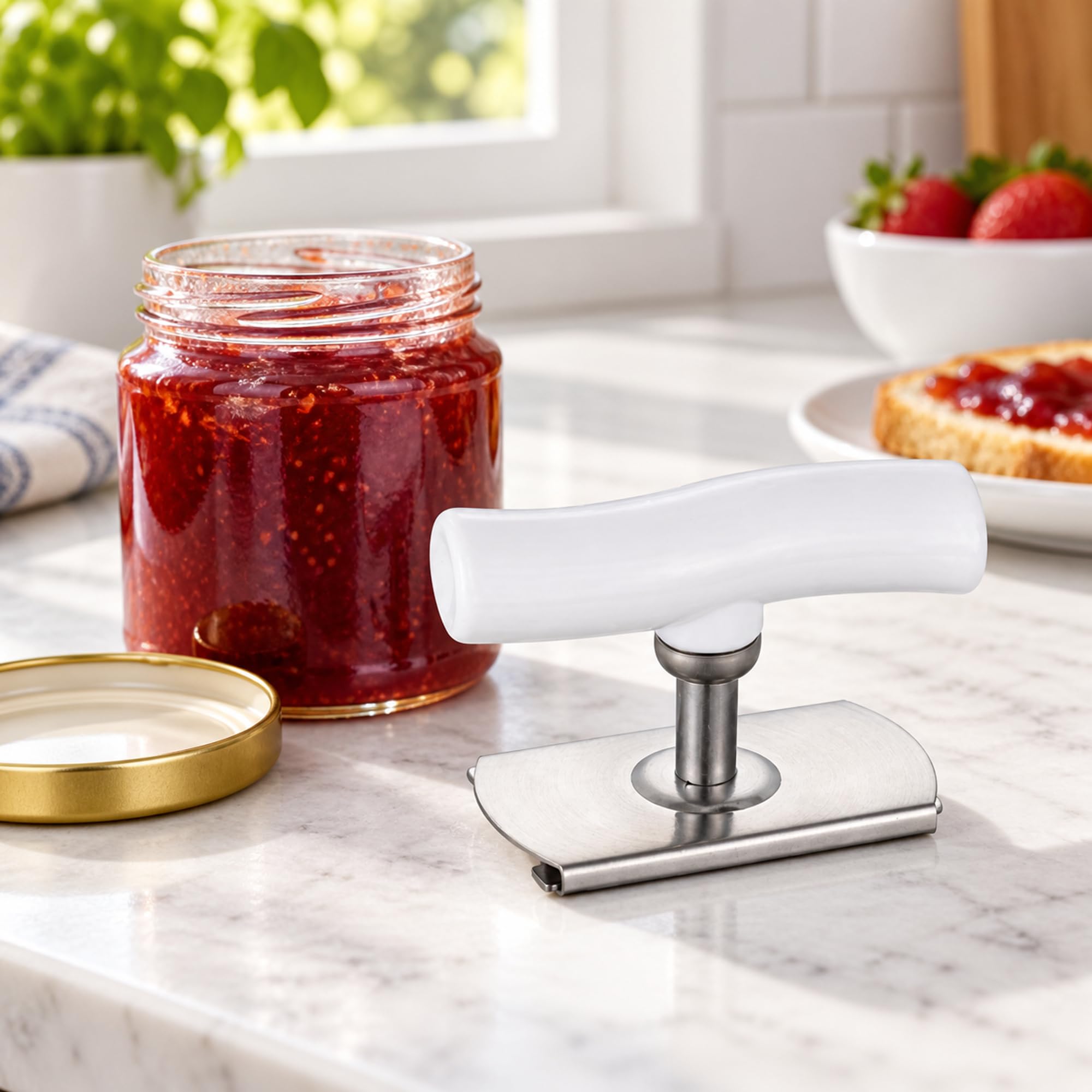 Adjustable Jar Opener with Stainless Steel and Plastic Components for Kitchen Food Preparation and Everyday Cooking