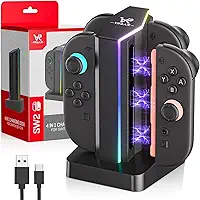 Base de carregamento para Nintendo Switch 2 Joycon, carregador de controle 4 em 1 compatível com Joy Con 2 para Nintendo Switch 2, com indicador de luz RGB e cabo de carregamento (preto)