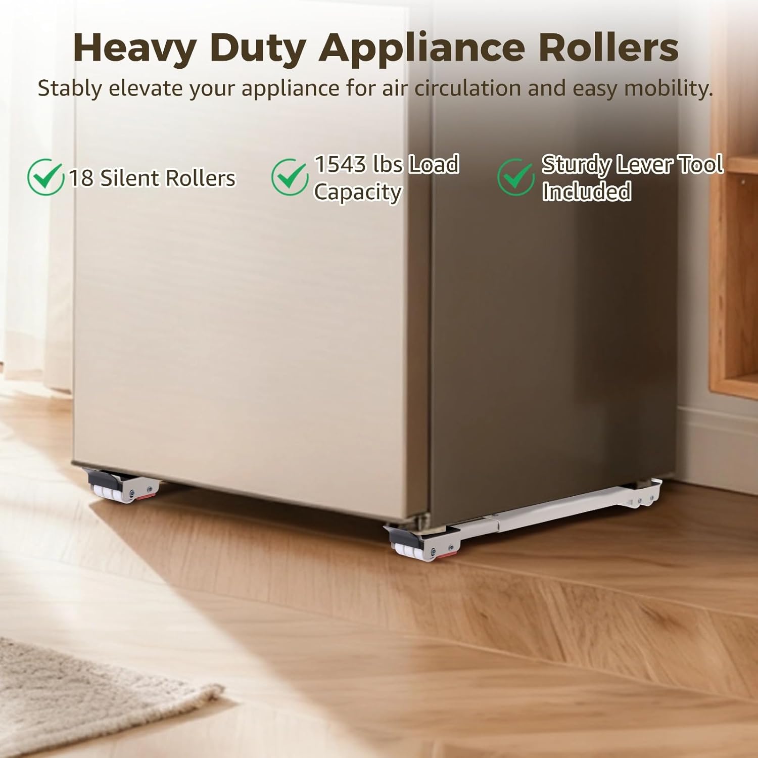 2 Pcs Appliance Rollers, Heavy Duty Extendable Furniture Rollers, Adjustable Appliance Sliders, Includes A Lifting Lever Tool, Ideal for Moving Washing Machine, Dryers, Refrigerators