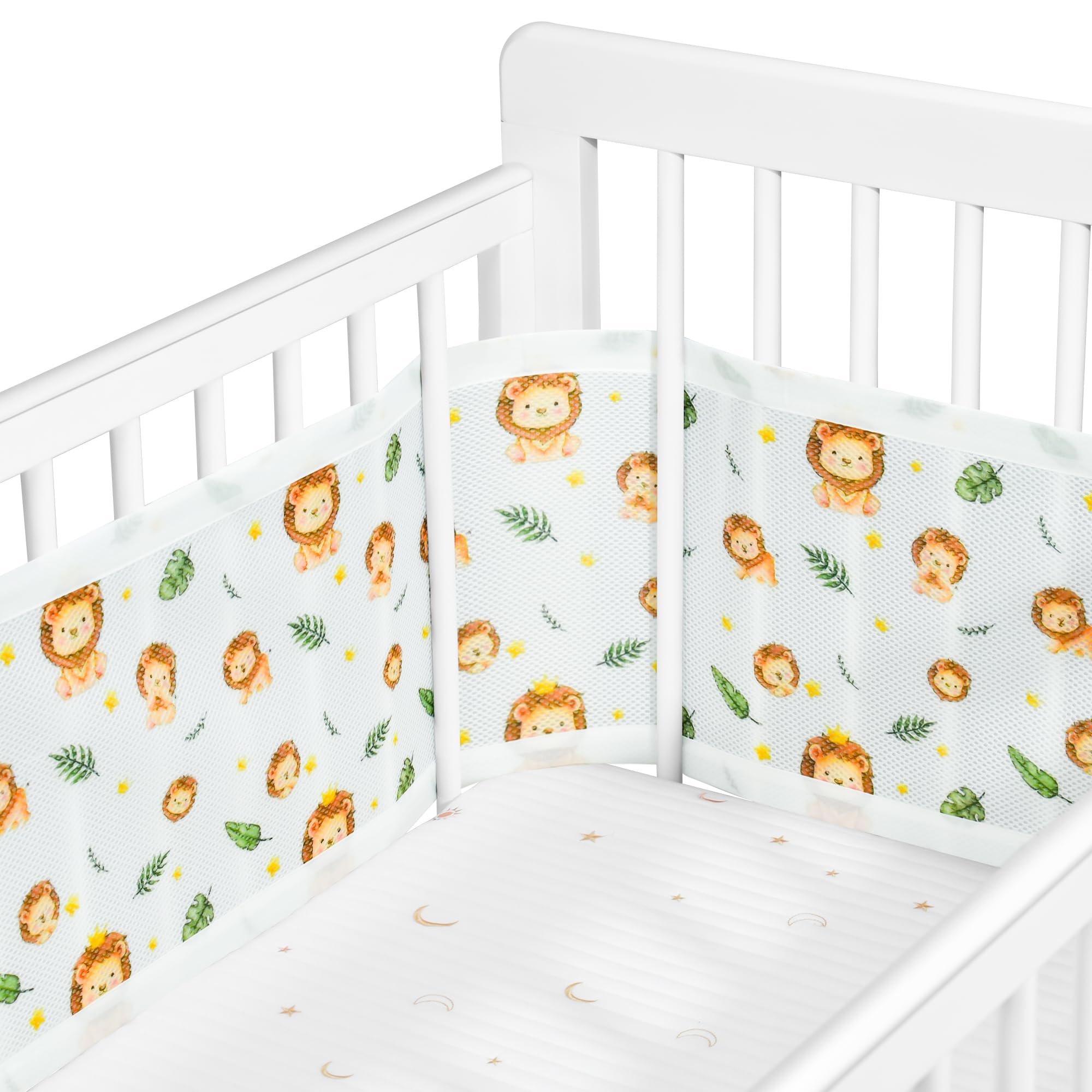 Sageky- Breathable mesh baby bed rail pad - removable and machine washable - suitable for all seasons 3D breathable anti-collision newborn rail - adjustable baby mesh bed rail (lion)