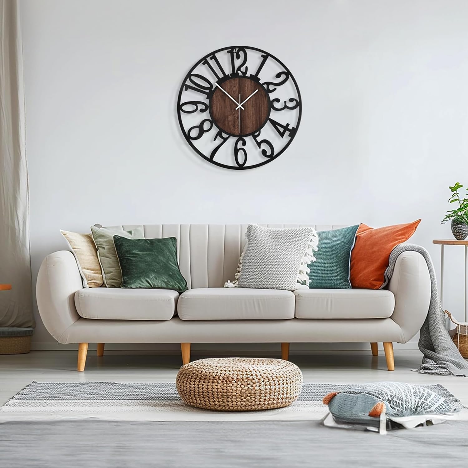 Maxstar Grande Horloge Murale silencieuse sans tic-tac - 60 cm - Chiffres Arabes - Horloge Murale à Quartz - Fonctionnement à Pile - Facile à Lire - pour la Maison, la Cuisine, la Chambre à Coucher,…