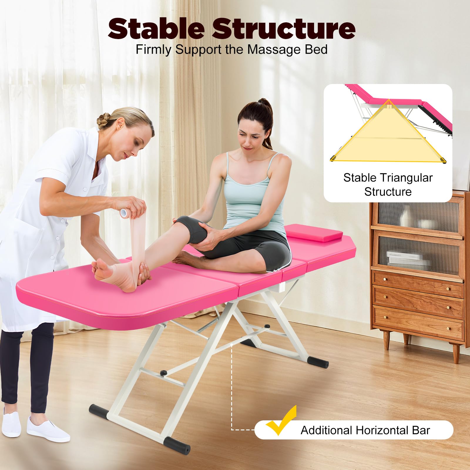 Camilla de masaje plegable, silla de cosmética, camilla de masaje, portátil, salón de spa, cama facial, mesa de masaje, silla de 71 pulgadas (rosa)