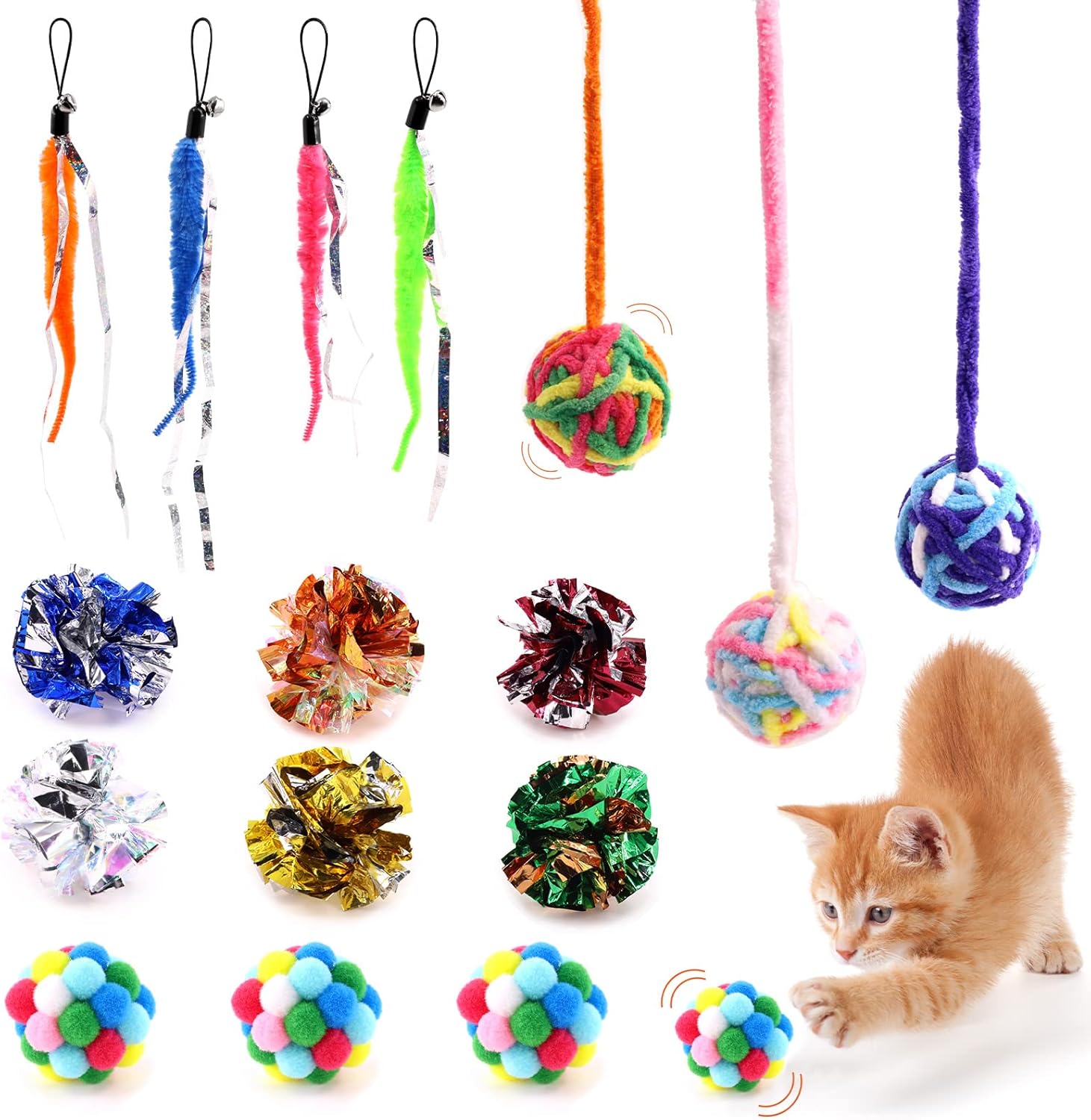 Tanstic 16Pcs Cat Toys Balls Set Including Woolen Cat Ball