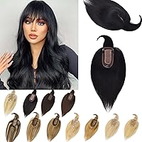 Vista 28 de Toppers de cabello humano real para mujer con cabello fino, base de seda, sin flequillo, clip, 10 pulgadas, #12P613 mezcla de castaño dorado y rubio