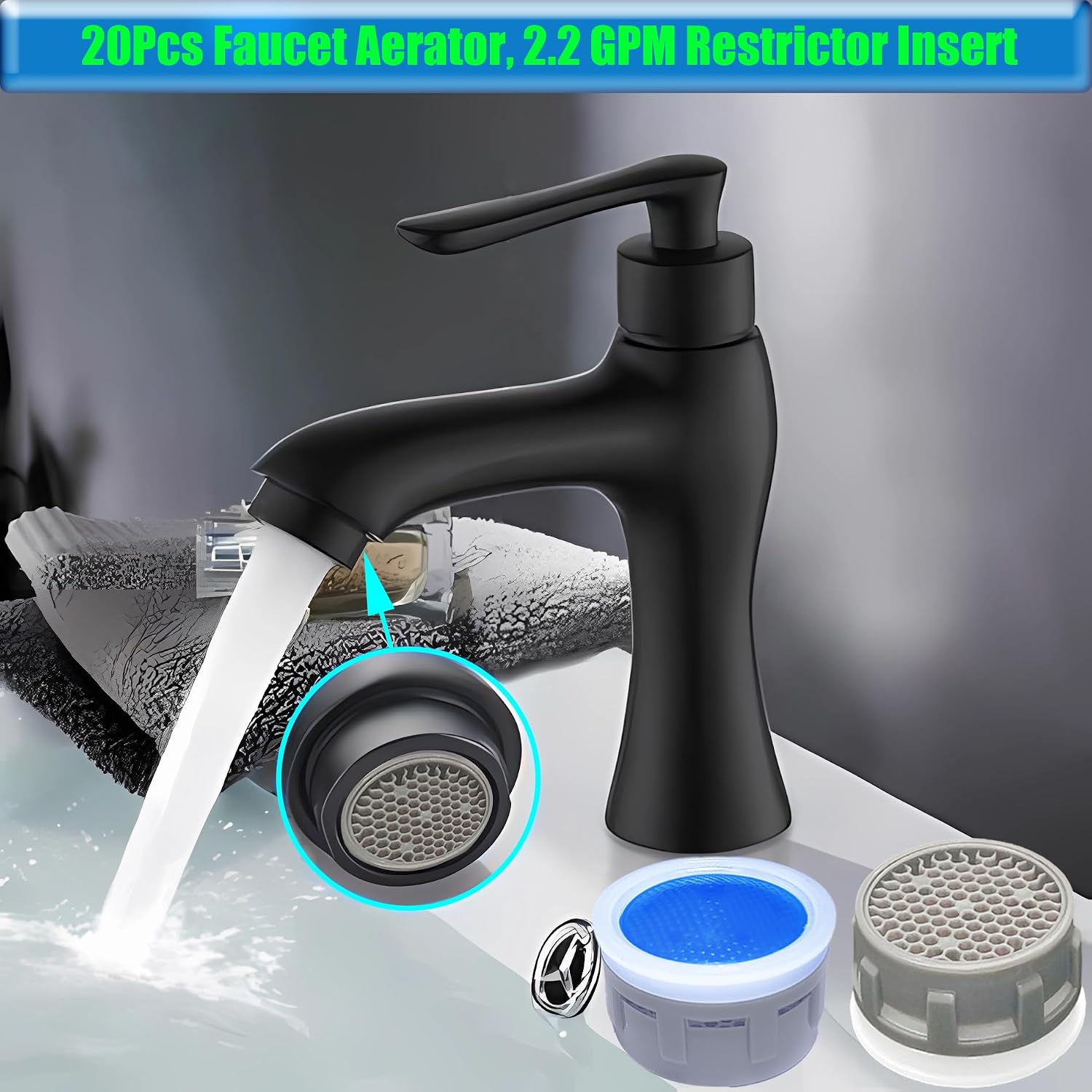 Faucet Aerator 2.2GPM Flow Restrictor Insert Faucet Aerator Replacement Part Used for Bathroom or Kitchen Sink Faucet Filter Suitable for Internal and External Thread Faucet Aerators (20 PCS)