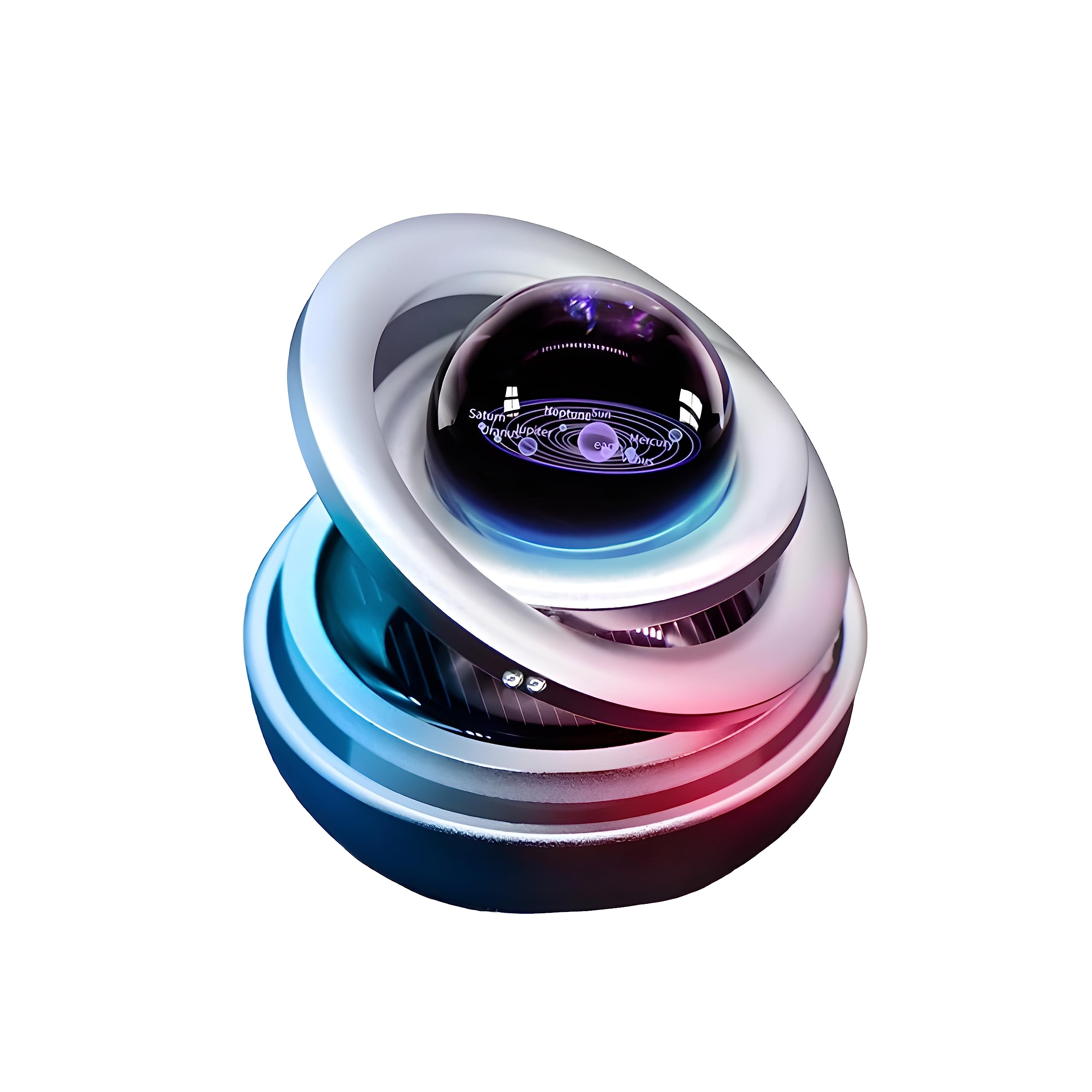 BontandInterstellar Crystal Ball Car Air Freshener Solar Energy Double Ring Rotating Fragrance Gift Car Perfume Decoration (Silver)