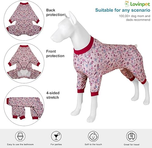 Miniatura 3 de LovinPet Pitbull - Pijamas de Navidad  Camisa calmante para la ansiedad de mascotas, pijama antilamidas para perros, estampado de ramo, pijamas para
